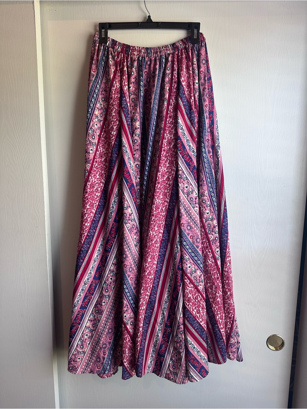 Rebellion Pink and Navy Striped Patterned Maxi Skirt